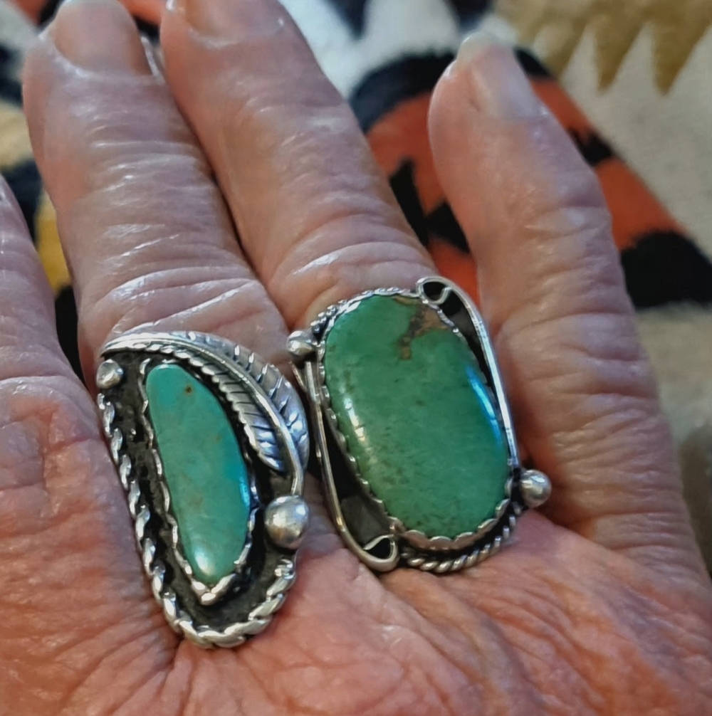 Vintage Old Pawn Green Turquoise Sterling Silver Ring size 9.25 - Picture 11 of 11